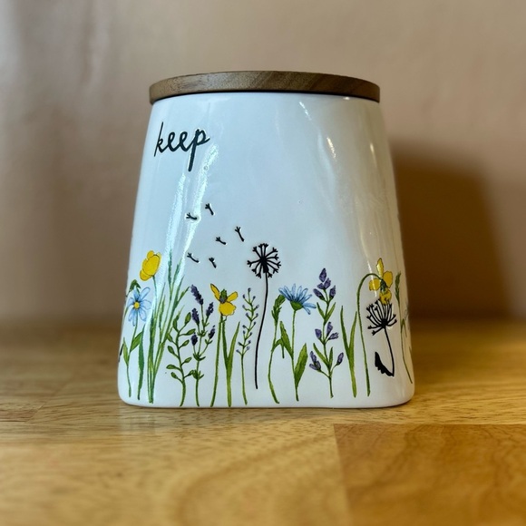 Rae Dunn Wildflower Ceramic “keep” Kitchen Canister With Wooden Lid - Picture 3 of 10